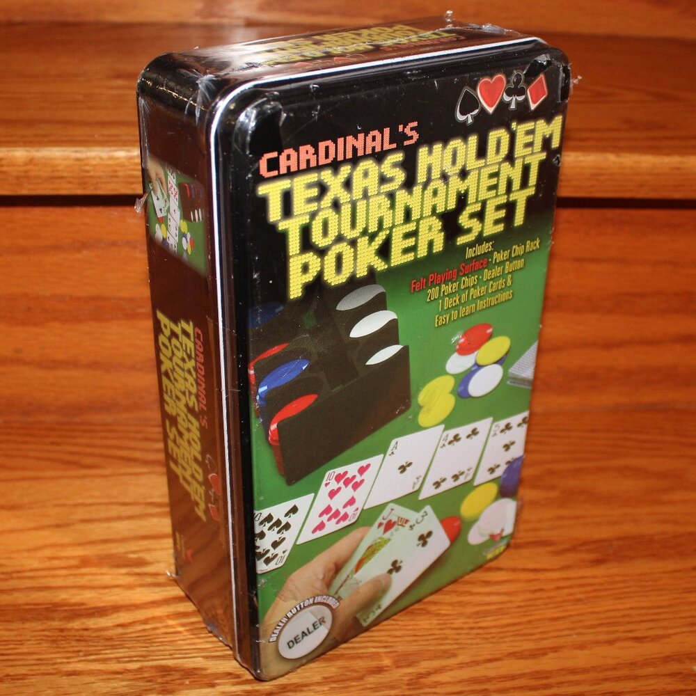 3/$55❤️Texas Hold 'Em Tournament Poker Set Tin Box with felt surface & chip rack